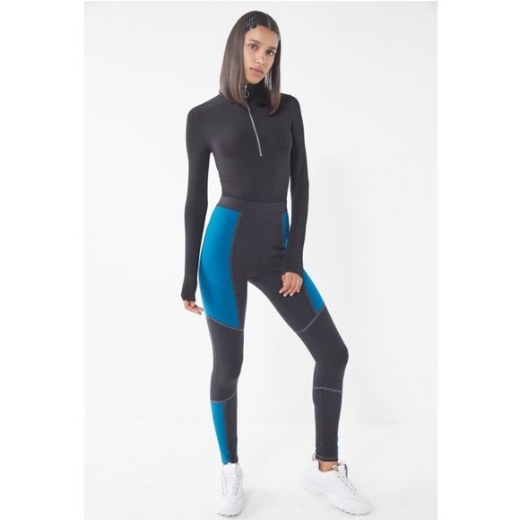 Urban Outfitters Victory Color block Leggings Blue Teal Black High Rise Waisted - Picture 4 of 7